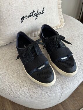 Vaneli Sport Black Mesh rinestones & Elastic Strap Sneakers